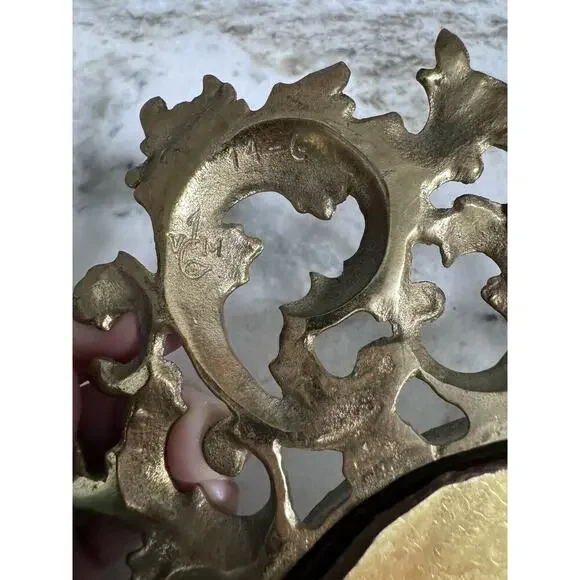 Antique Victorian Heavy Brass Art Nouveau Oval Self Standing Glass Mirror